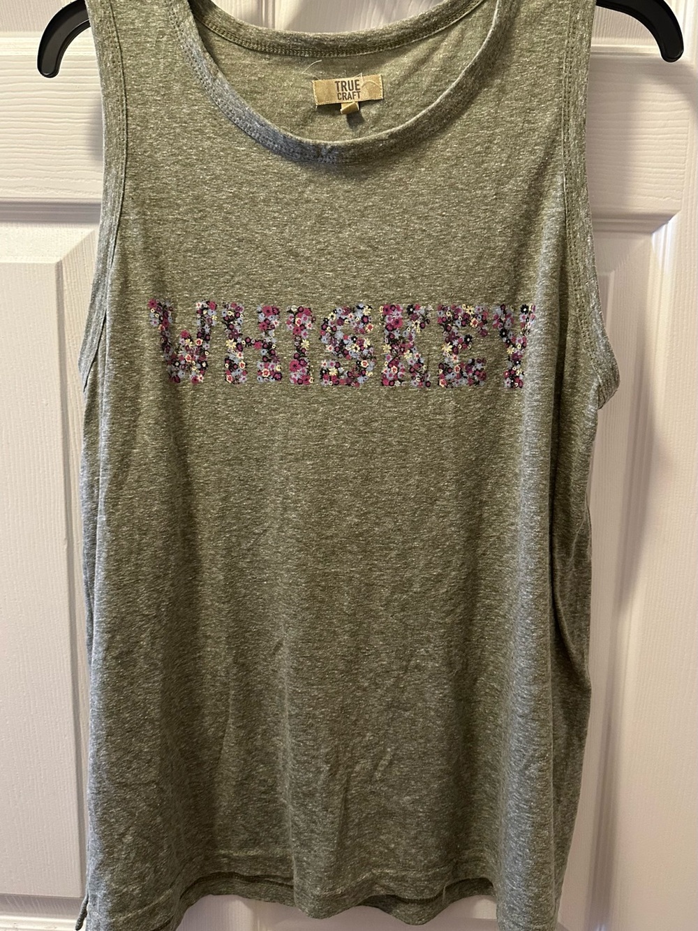 True Craft Olive Green Floral 'WHISKEY' Graphic Tank